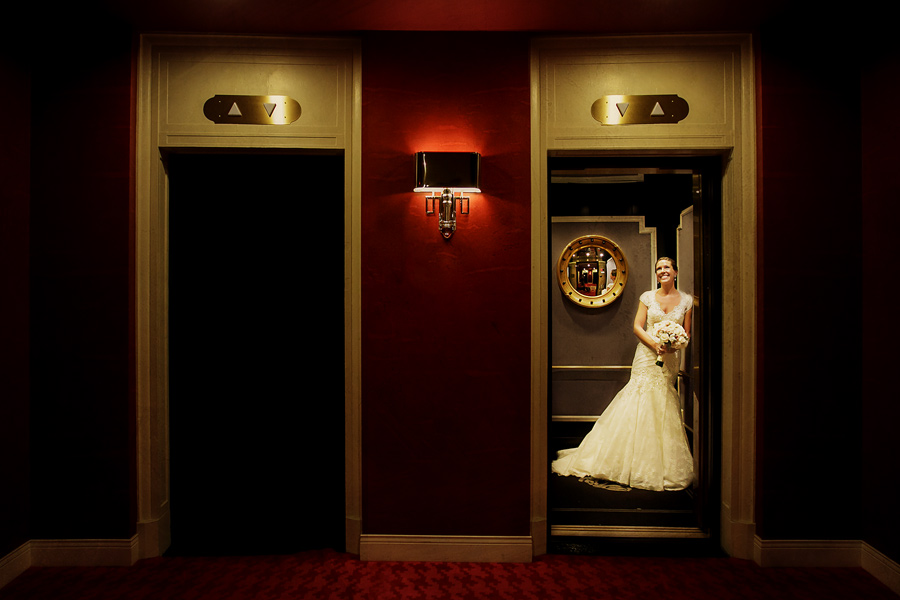 bride in hotel Monaco elevator